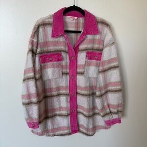 MAZIK Pink Corduroy & Fuzzy Plaid Button Front Shirt